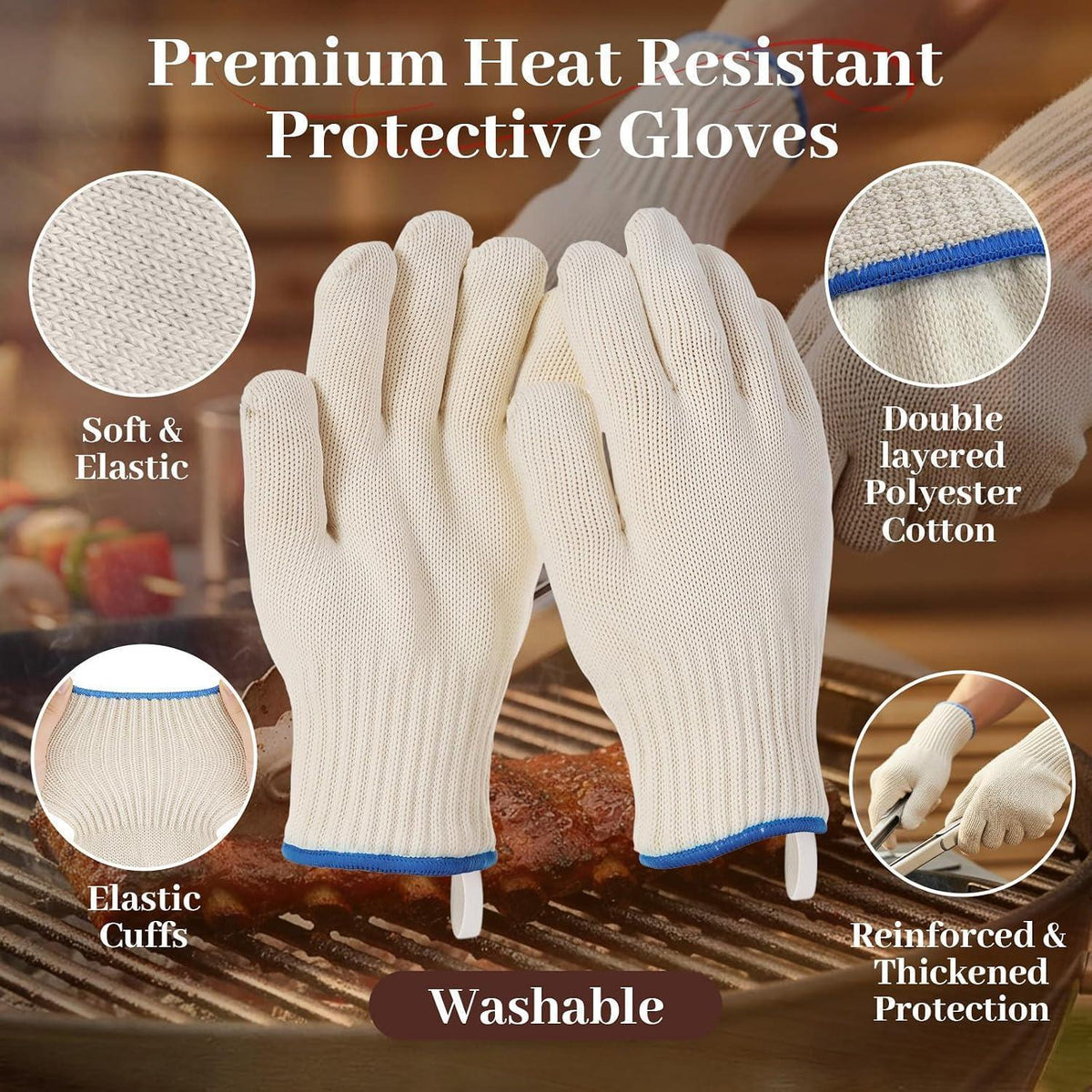 Hitzebeständige Grillhandschuhe aus Baumwolle – 26cm