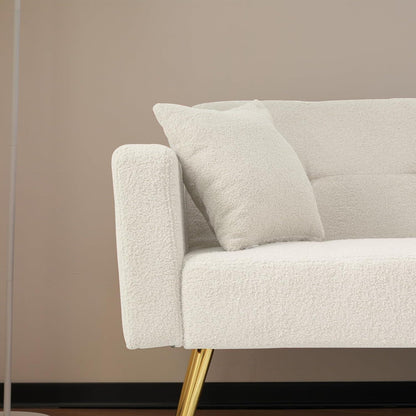 Schlafsofa mit verstellbarer Rückenlehne & goldenen Beinen (Weiß)