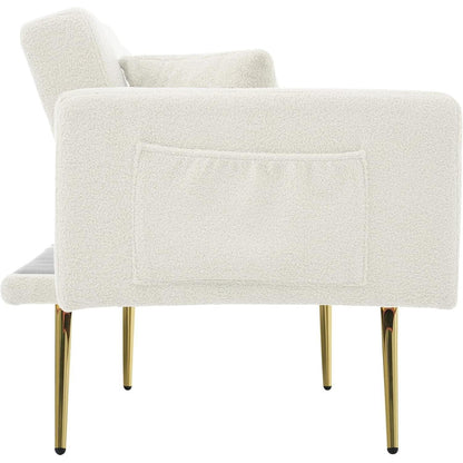 Schlafsofa mit verstellbarer Rückenlehne & goldenen Beinen (Weiß)