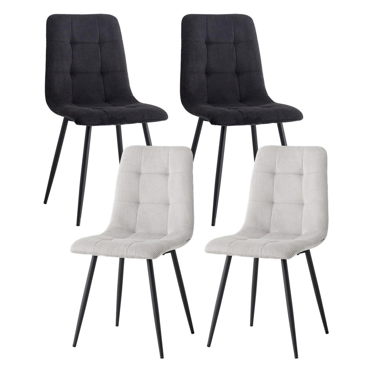 Moderner Esszimmerstuhl Set 4er-Pack, Cordstoff Schwarz/Hellgrau