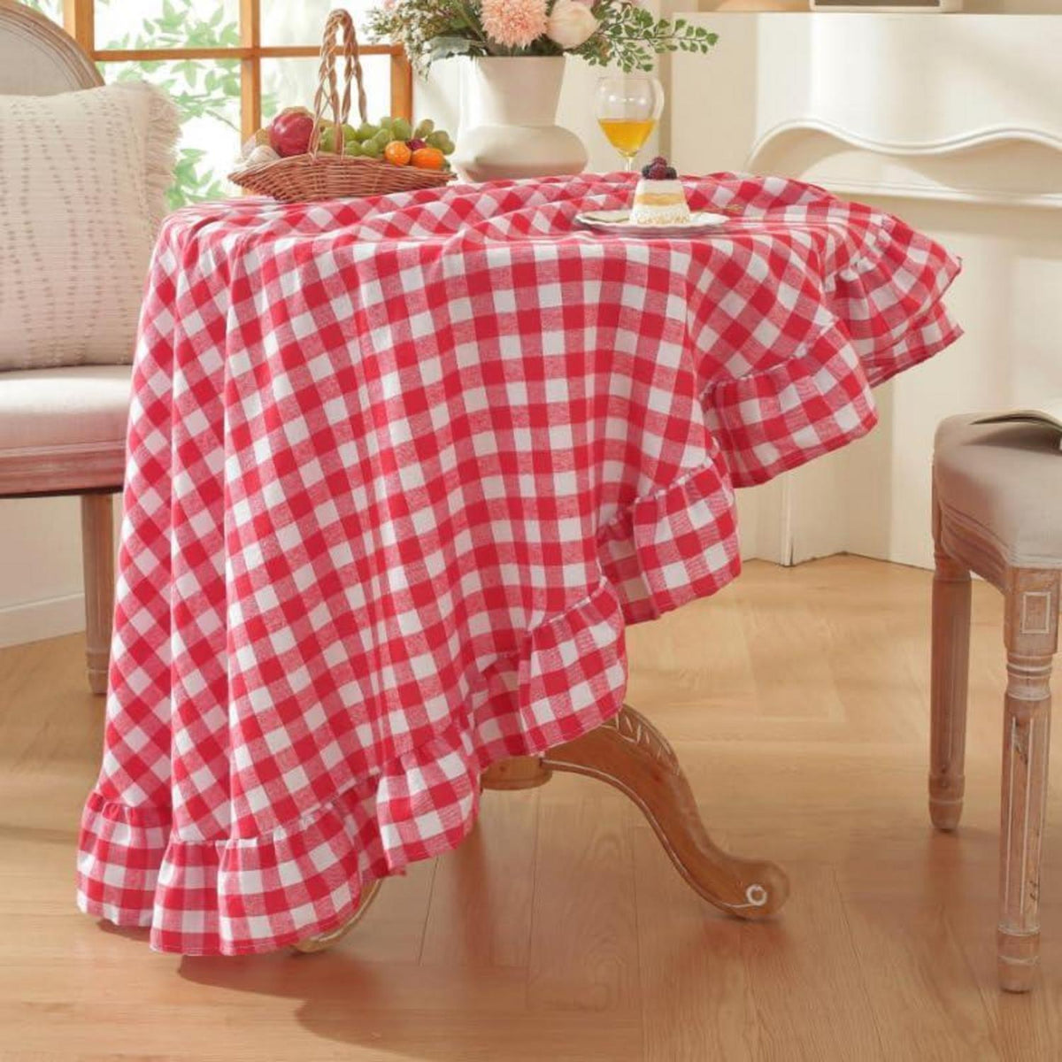 Baumwoll-Leinen Tischdecke Rüschen 140x300cm – Landhausstil