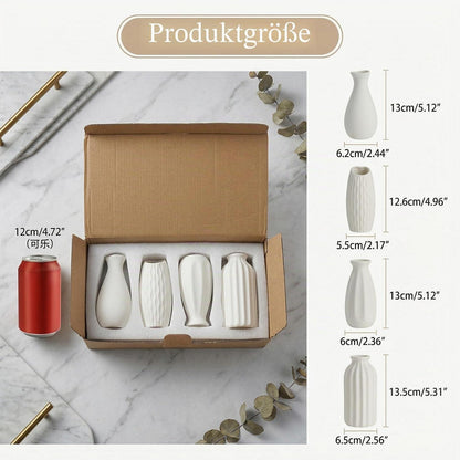Keramik Vasen Set 4er – Weiße Mini Vasen für Trockenblumen & Deko