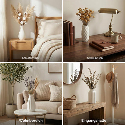 Keramik Vasen Set 4er – Weiße Mini Vasen für Trockenblumen & Deko