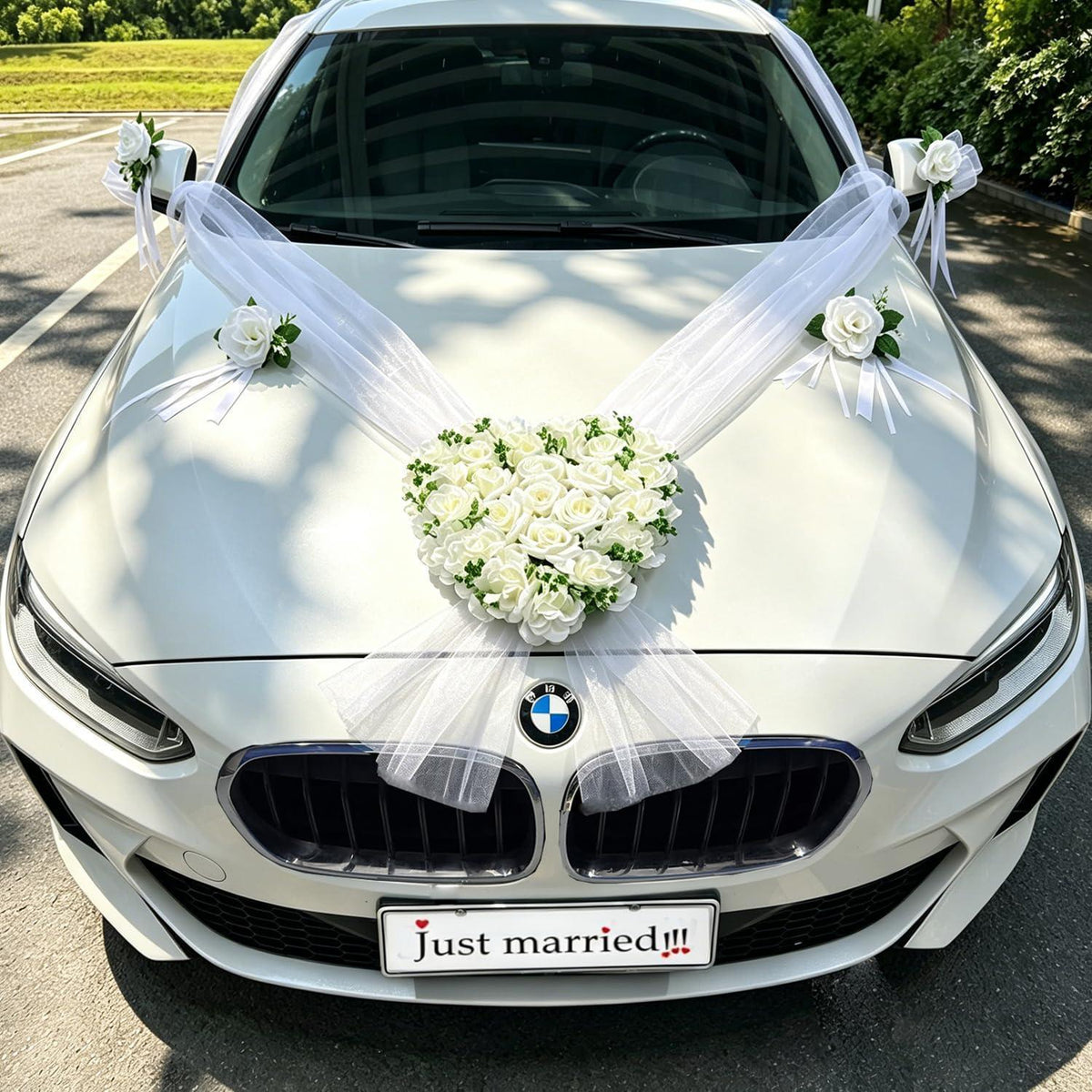 Herzförmiger Autoschmuck Hochzeit – Rose Deko mit Organza