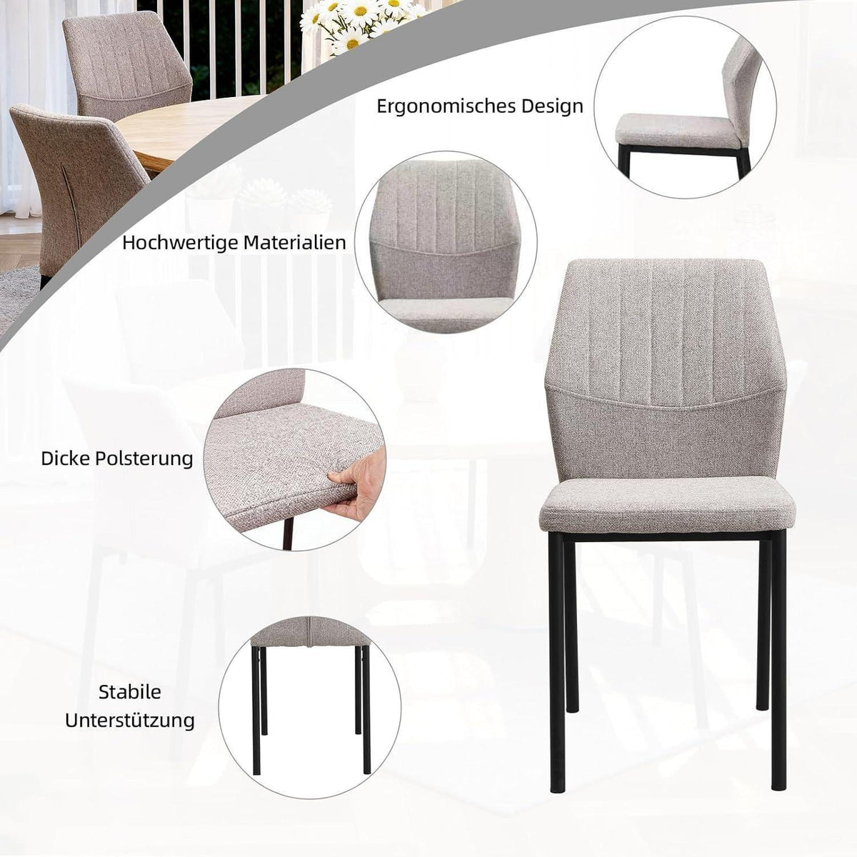 Esszimmerstühle 6er Set – Beige Polsterstühle für Küche & Wohnzimmer