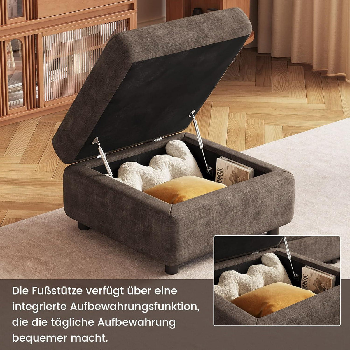 Sitzhocker mit Stauraum – Gepolsterte Ottomane Braun