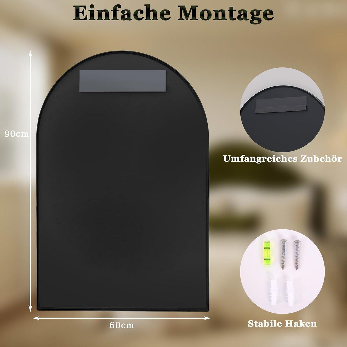 Wandspiegel Fischgrätrahmen Schwarz 60x90 cm