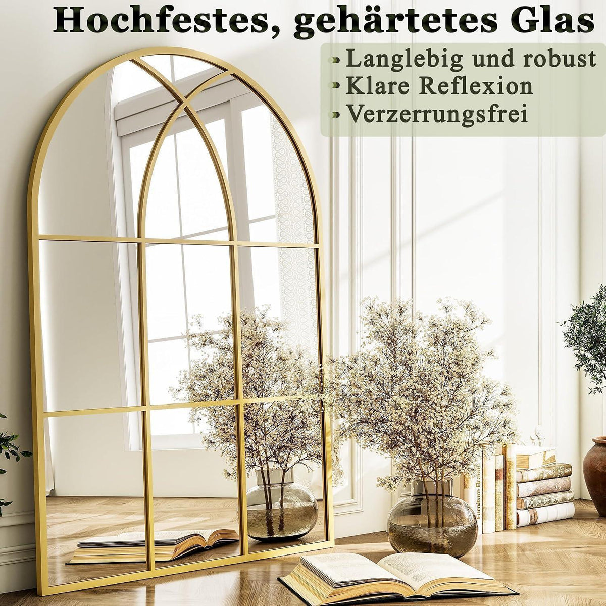 Bogen Wandspiegel Fischgrät Gold 75x100 cm