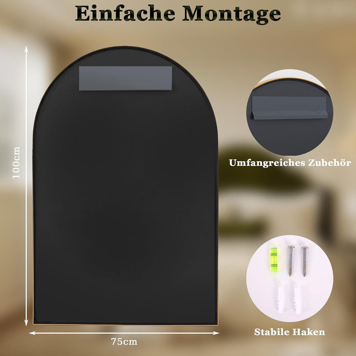 Bogen Wandspiegel Fischgrät Gold 75x100 cm