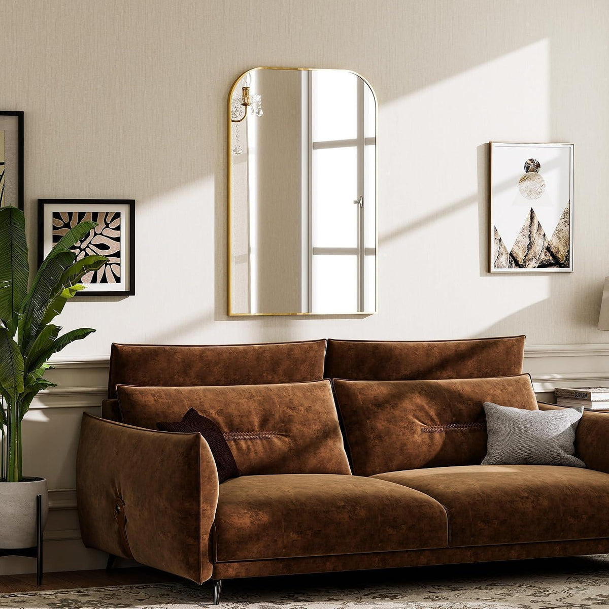 Goldener Wandspiegel 60x90 cm mit abgerundeten Ecken
