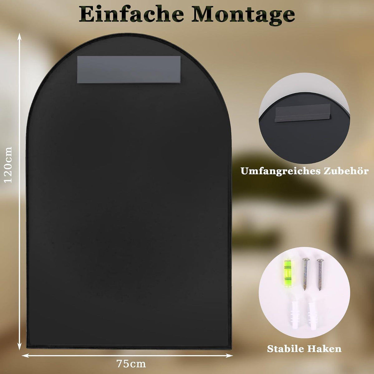 Bogen Wandspiegel Fischgrät Gold 75x120 cm