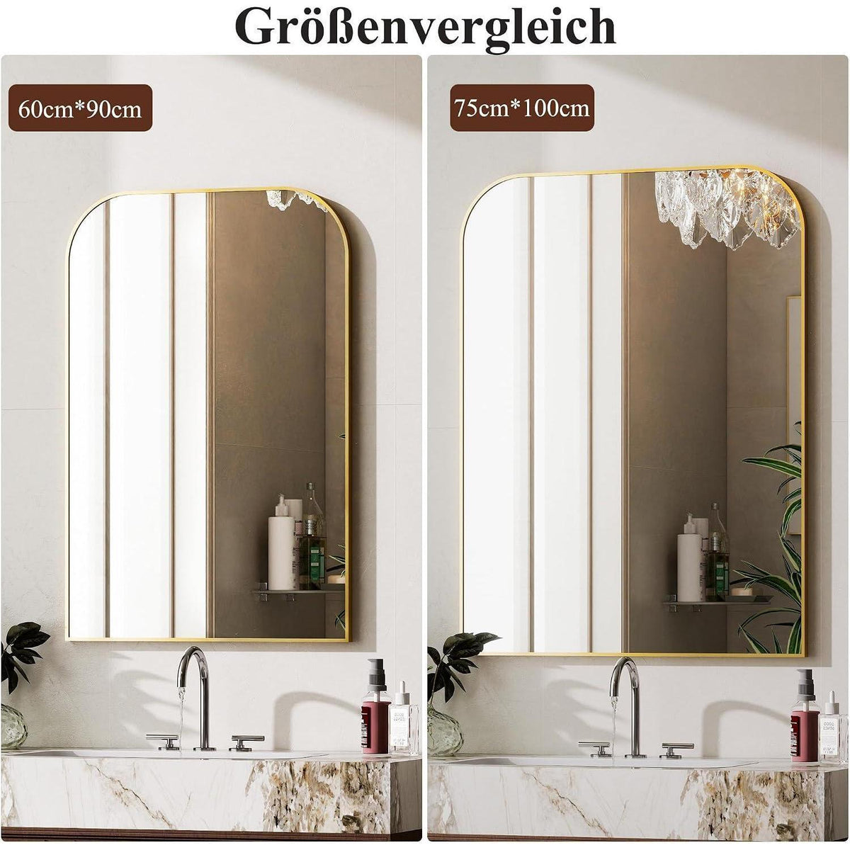 Goldener Wandspiegel 75x100cm mit abgerundeten Ecken