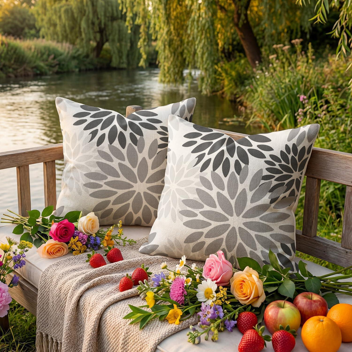 Wasserdichte Kissenbezüge Dahlie Grau 40x40 cm - 2er Set