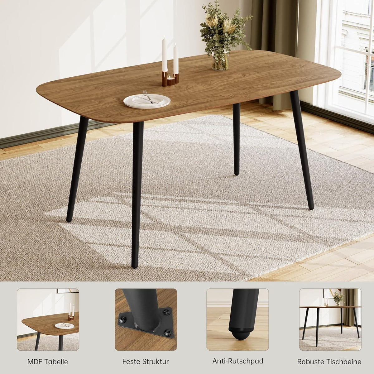 Moderner Esstisch mit 4 grauen Stühlen (120cm)