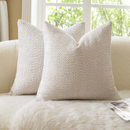 2x Chenille Kissenbezug 55x55cm - Weiche Bouclé Optik