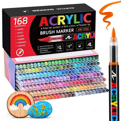 Acrylmarker Set 168 Farben – Pinselspitze, Deckend & Permanent