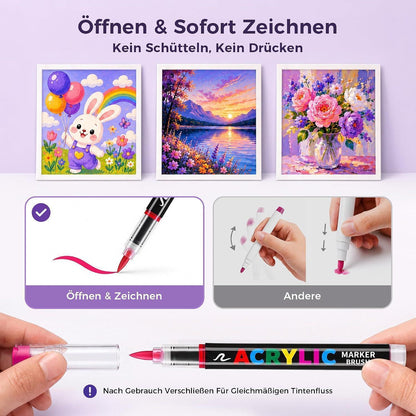 Acrylmarker Set 168 Farben – Pinselspitze, Deckend & Permanent