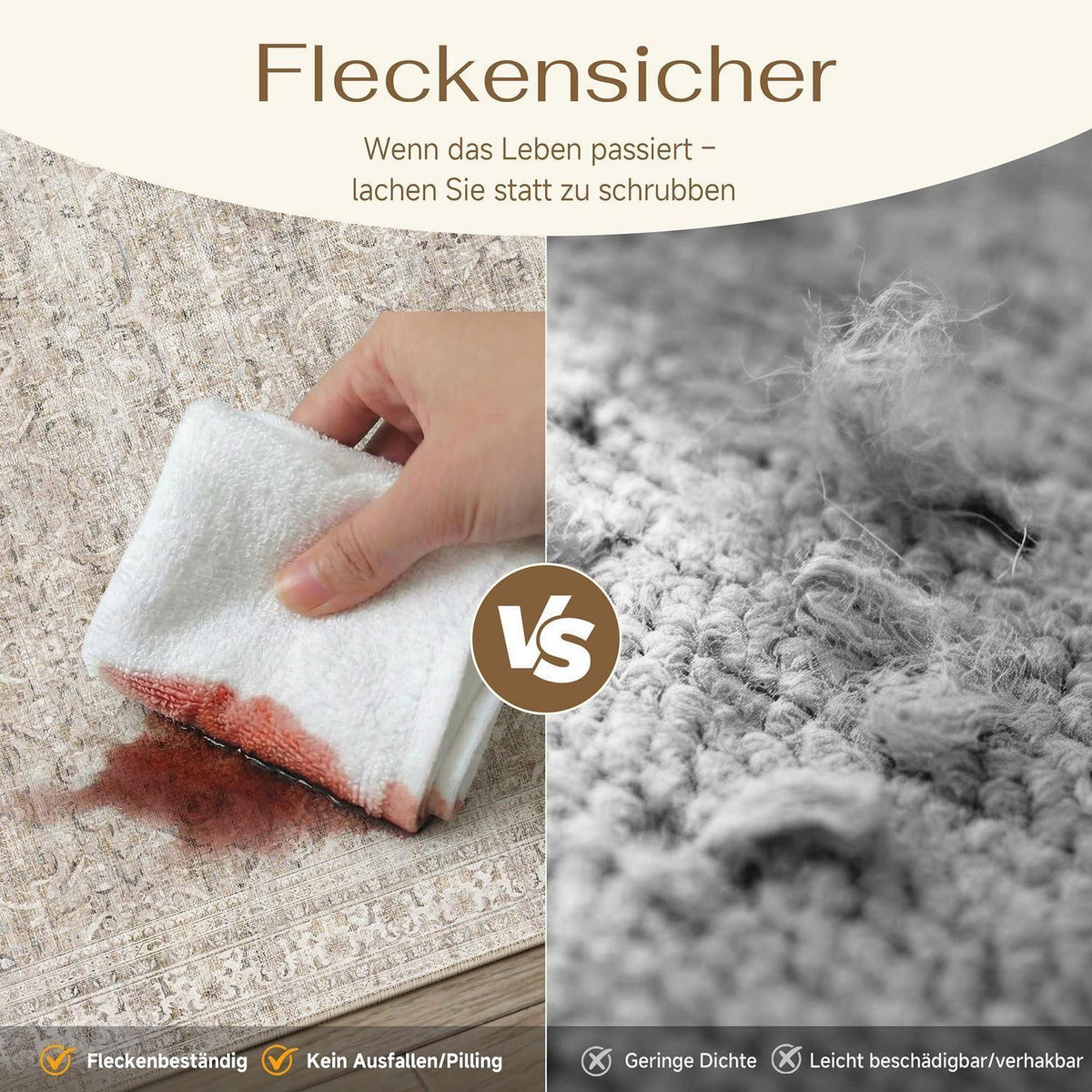 Waschbarer Vintage Teppich Beige 160x230cm – Rutschfest & Pflegeleicht