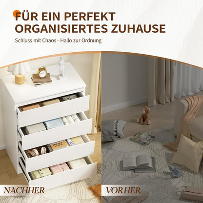 Weiße Kommode mit 4 Schubladen – 70x40x95 cm