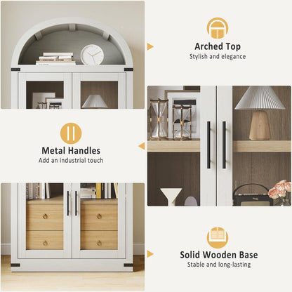 Gewölbte Glasvitrine 182cm – Schrank mit Regalen & Schubladen
