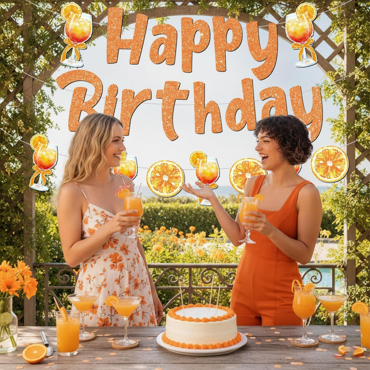 Aperol Geburtstag Girlande – Orange Cocktail Banner Partydeko