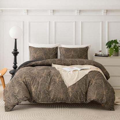 Mikrofaser Bettwäsche Set 135x200 cm, Taupe Blätter-Braun