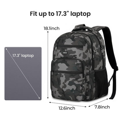Laptop Rucksack 17,3 Zoll – Wasserdichter Schulrucksack Schwarz Camo