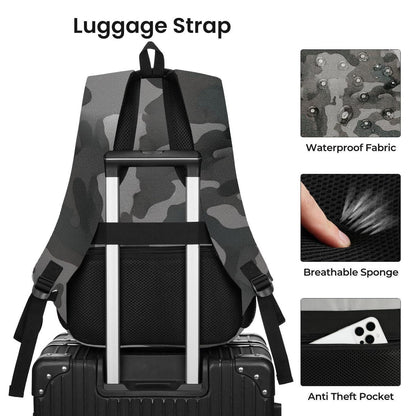 Laptop Rucksack 17,3 Zoll – Wasserdichter Schulrucksack Schwarz Camo
