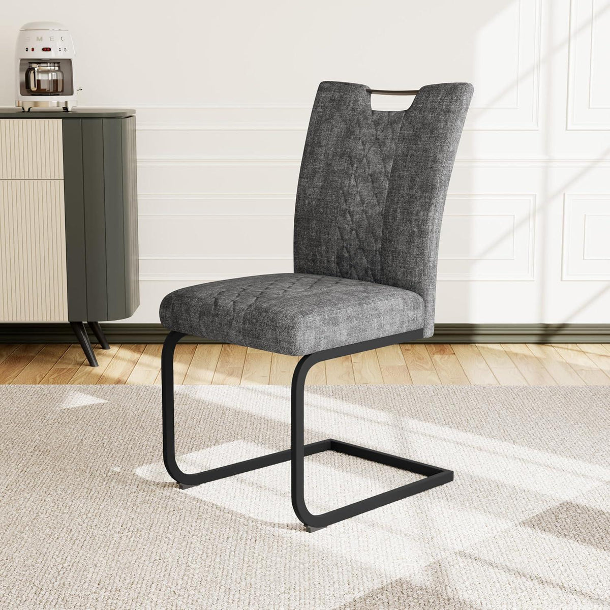Schwingstuhl Set 2 Grau – Bequemer Esszimmerstuhl mit Sitzkissen