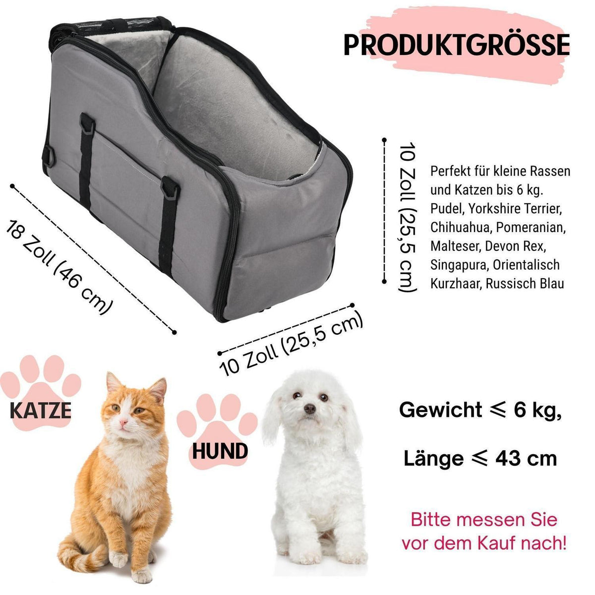 Hundeautositz 3-in-1 mit Sicherheitsleine & Stauraum grau