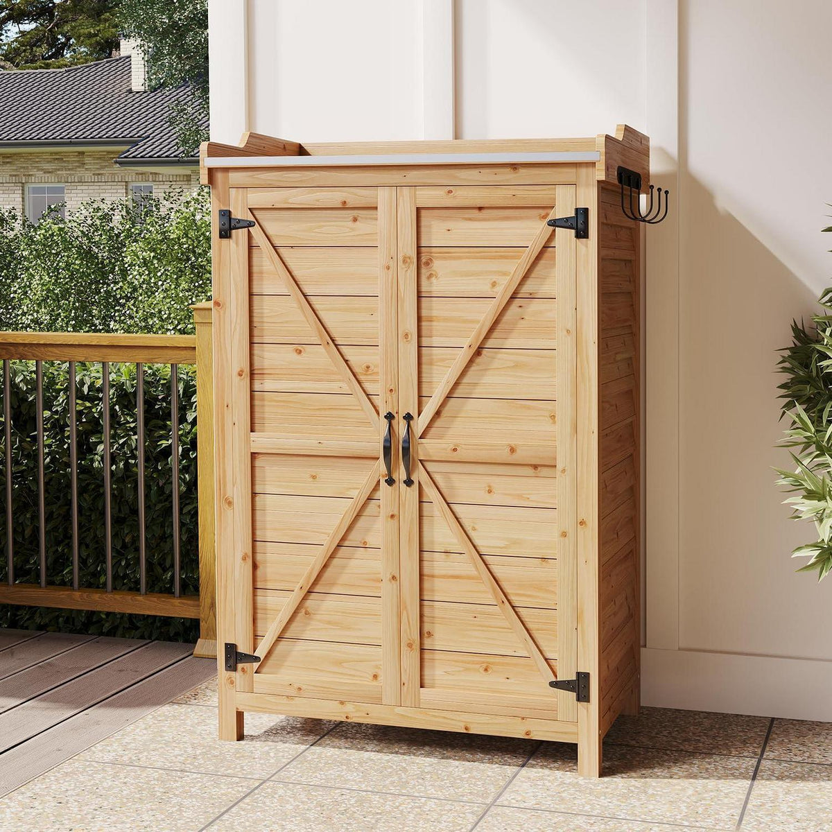 Holz Gartenschrank mit Doppeltür und Regal