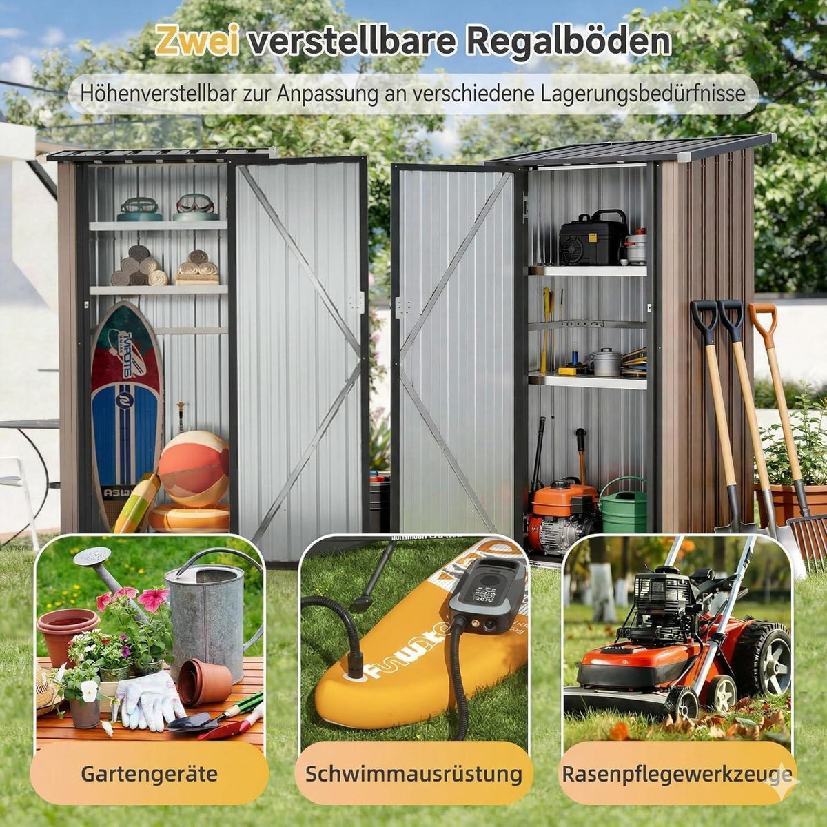 Kompaktes Gerätehaus mit 2 Regalböden – Braun 3x2 ft