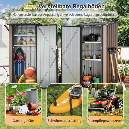 Kompaktes Gerätehaus mit 2 Regalböden – Braun 3x2 ft