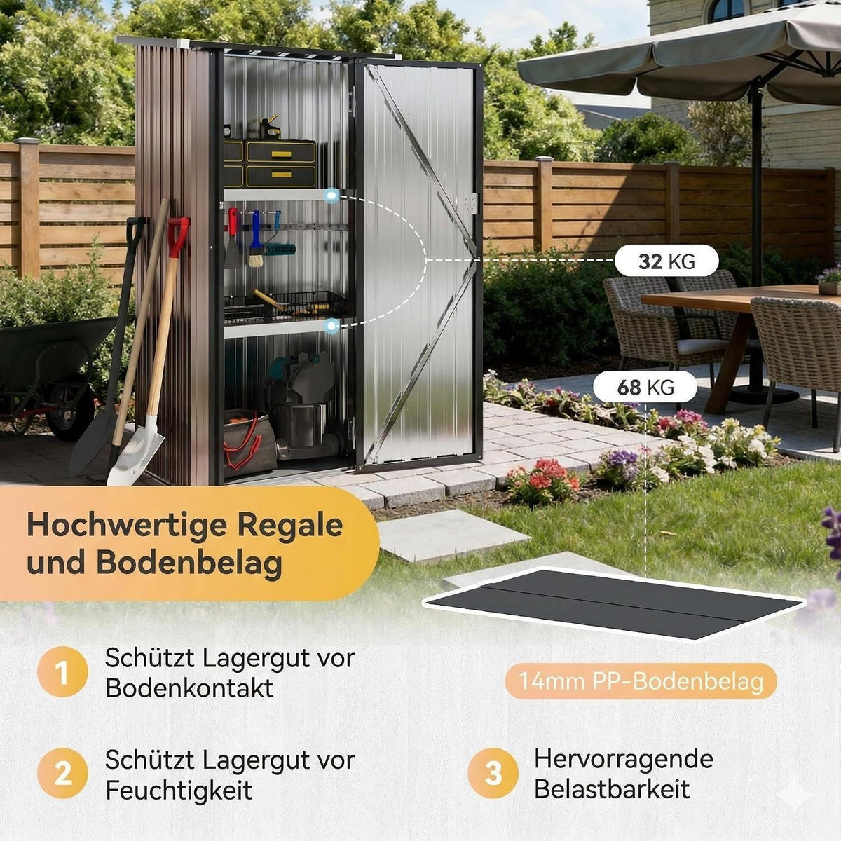 Kompaktes Gerätehaus mit 2 Regalböden – Braun 3x2 ft