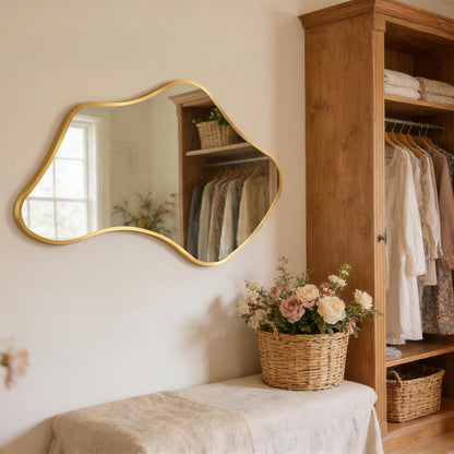 Wavy Wandspiegel Gold, 110x65cm - Moderner Badezimmer Spiegel