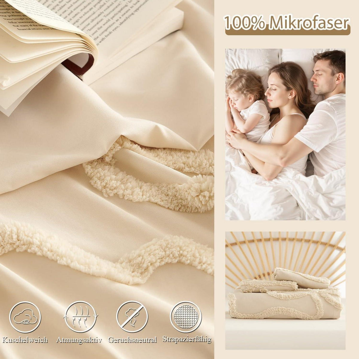 Bettwäsche-Set Boho Getuftet Beige 200x220cm