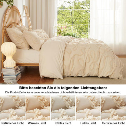 Getuftetes Bettwäsche-Set Beige 135x200cm – Boho Chic