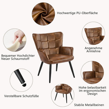 2er Set Ohrensessel Braun – Skandinavischer Wohnzimmer Sessel in Lederoptik