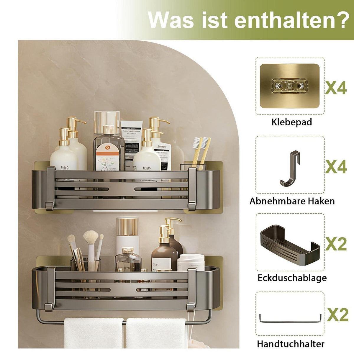 Duschablage ohne Bohren – Rostfreies Duschregal 2er-Set