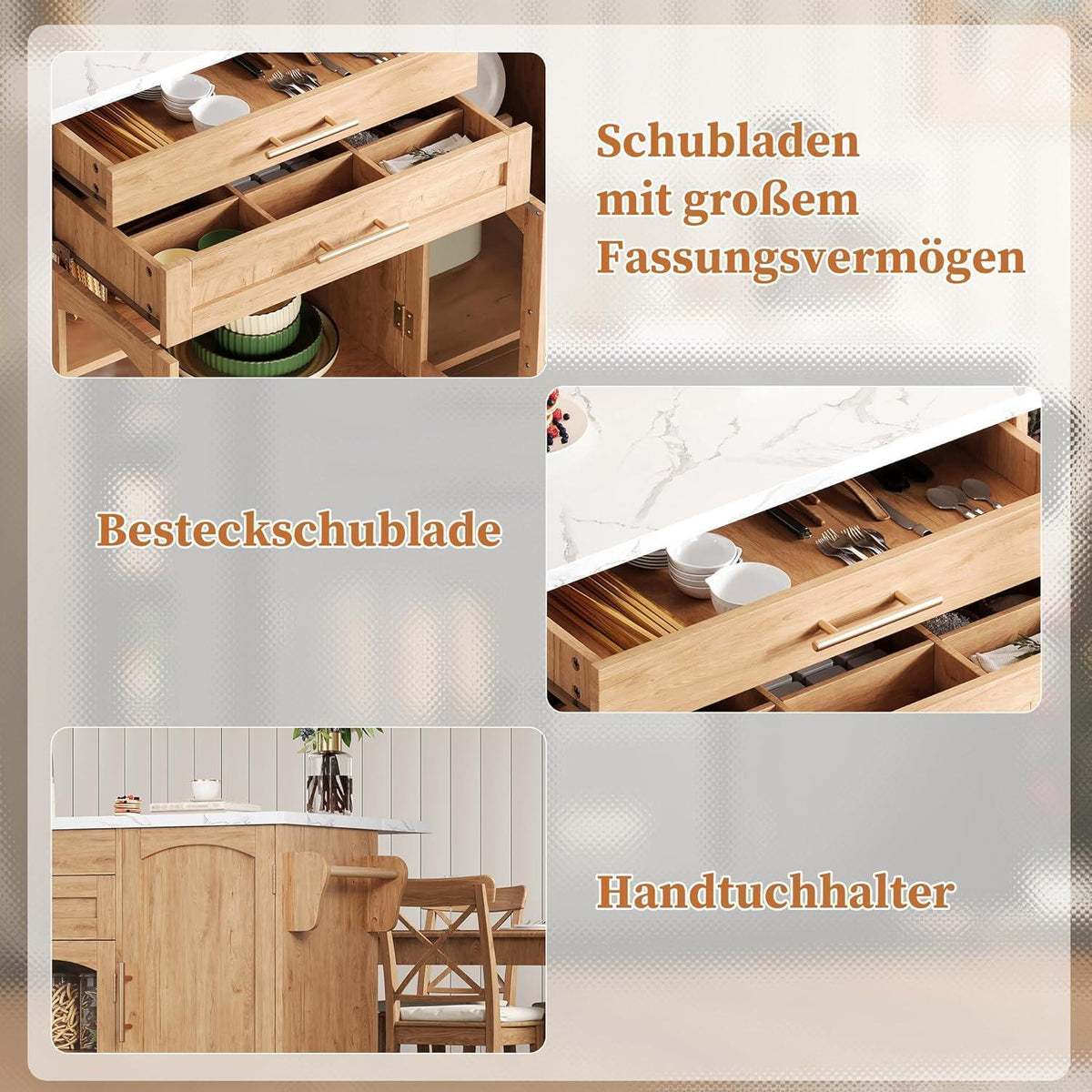 Küchenwagen mit Rollen & Klappplatte – Servierwagen für Küche
