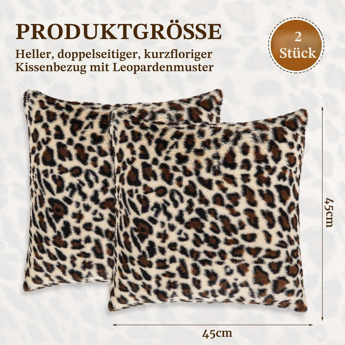 2x Geparden Kissenbezug Kunstfell 45x45 cm - Flauschig & Dekorativ