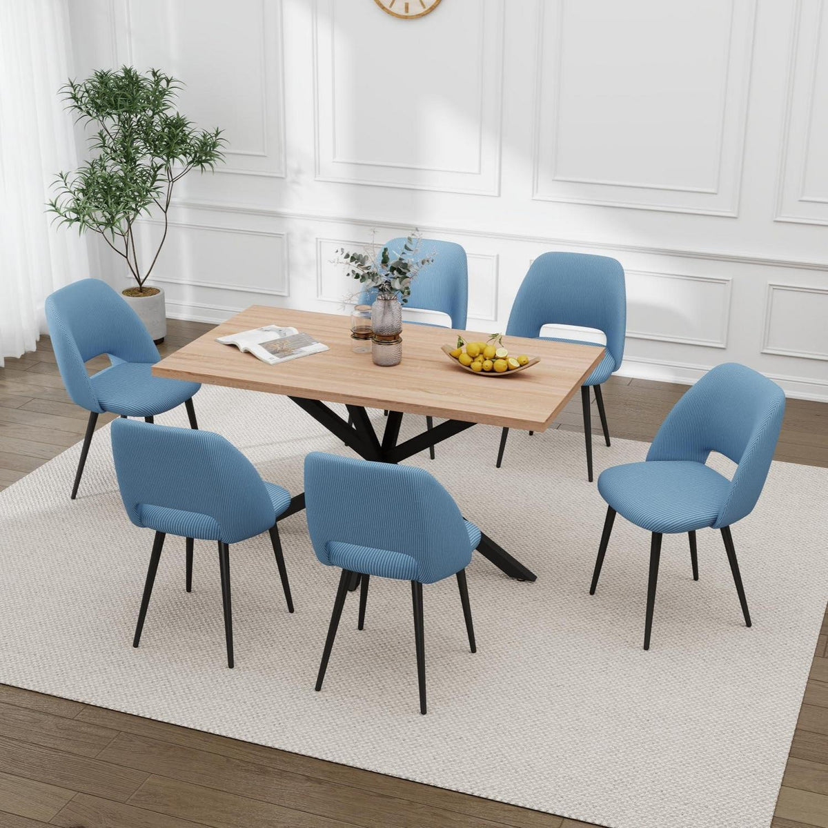 Moderner Esstisch Set mit 6 Cord-Stühlen (140x80cm)