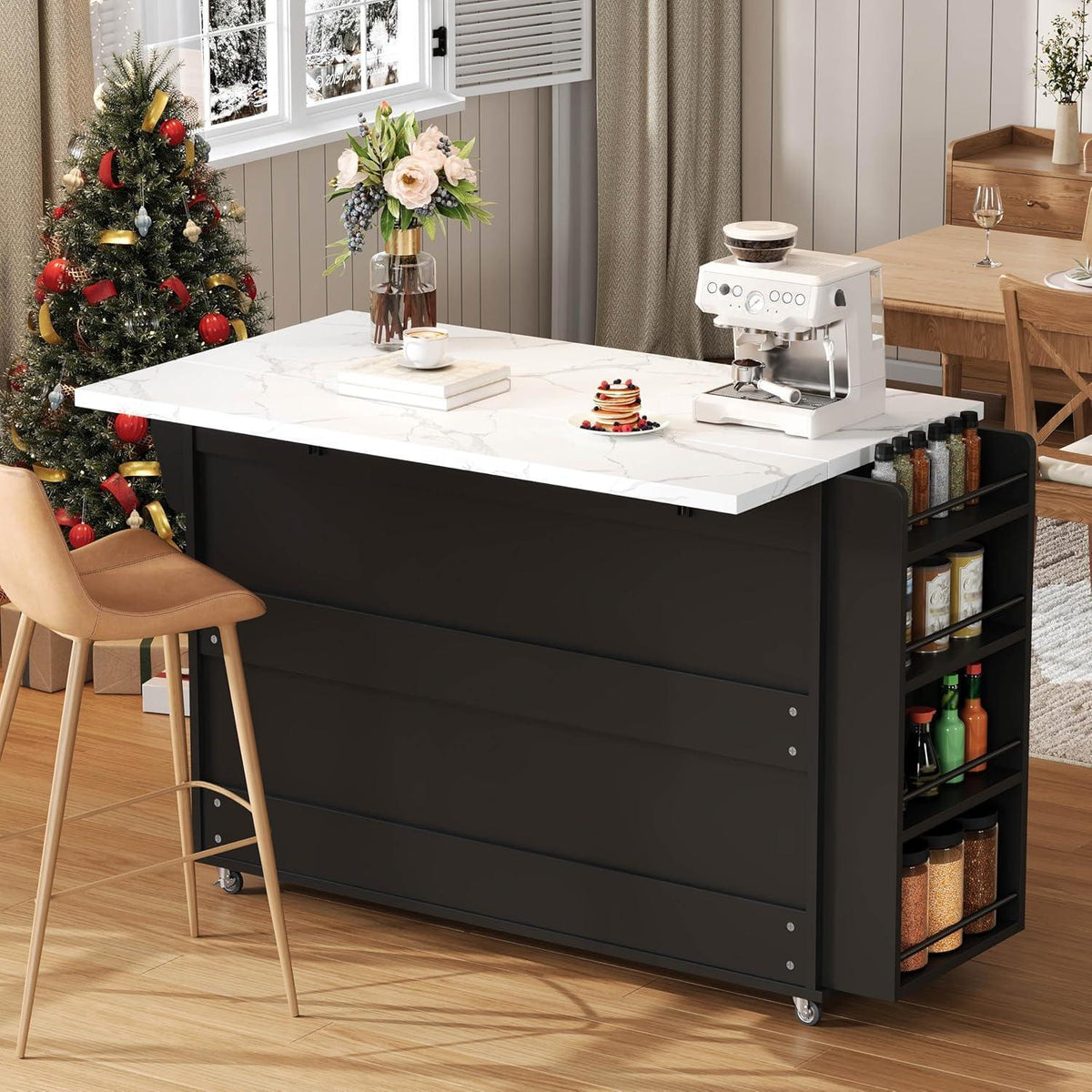 Küchenwagen mit Rollen & Klappplatte – Servierwagen Schwarz