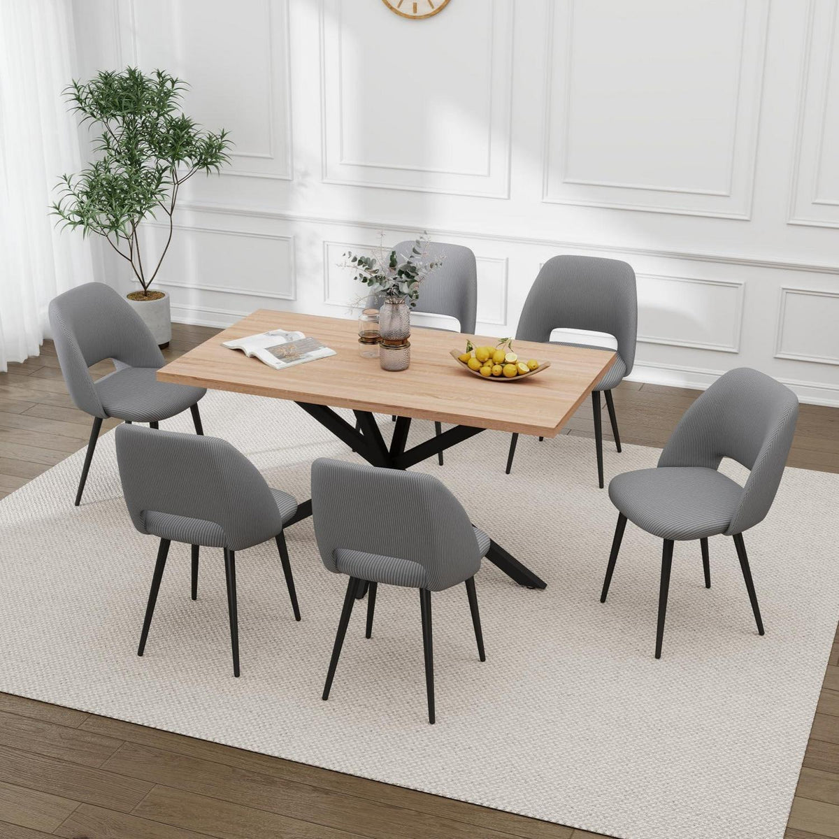 Esstisch Set mit 6 Cord-Stühlen – Modern & Komfortabel