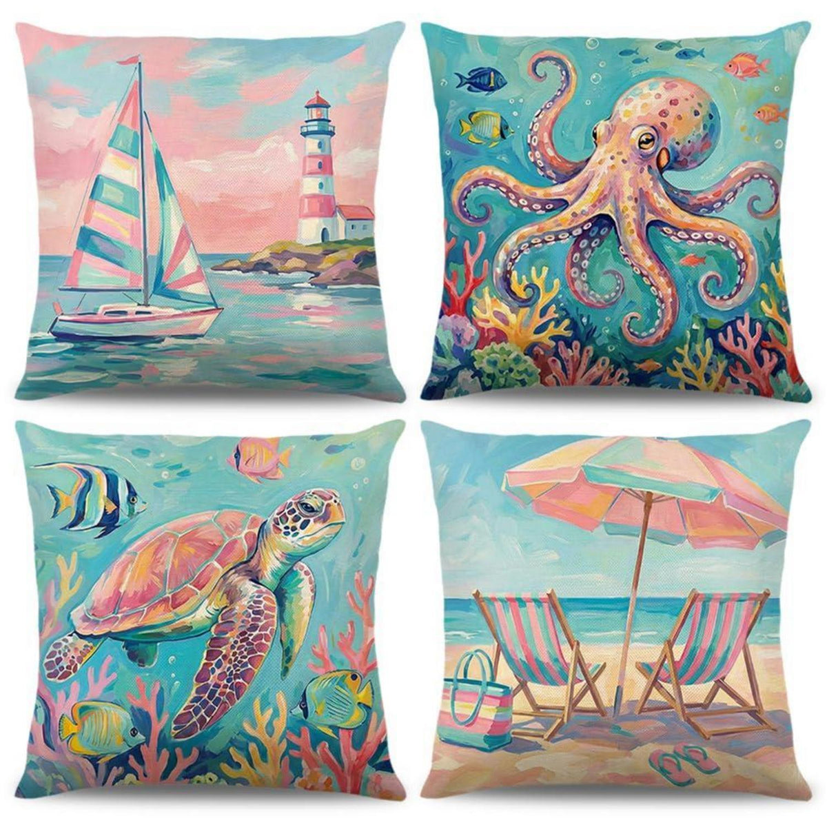 4er-Set Kissenbezüge Maritim 40x40cm - Ozean & Küsten Dekor