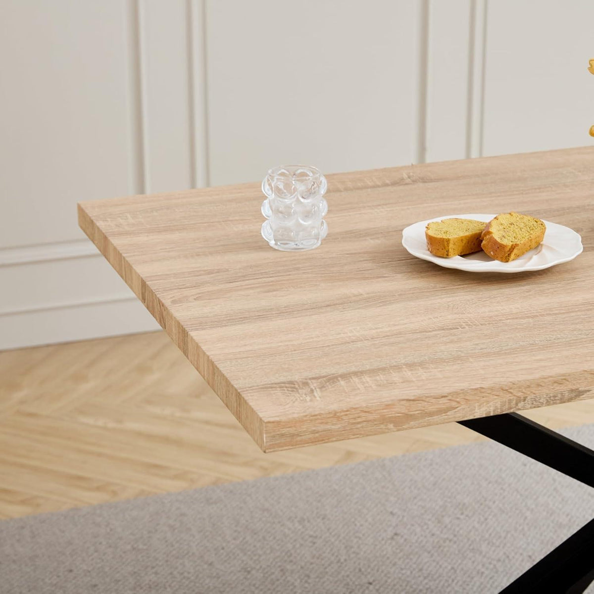 Moderner Esstisch Set mit 6 Cord-Stühlen – 140x80cm