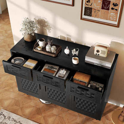 Boho Sideboard Schwarz 108x40x80cm – 3 Schubladen & 3 Türen