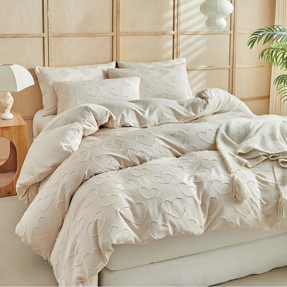 Bettwäsche-Set Boho Beige mit Herz-Stickerei 155x220cm