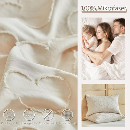 Bettwäsche-Set Boho Beige mit Herz-Stickerei 155x220cm