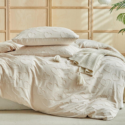 Bettwäsche-Set Boho Beige mit Herz-Stickerei 200x220cm